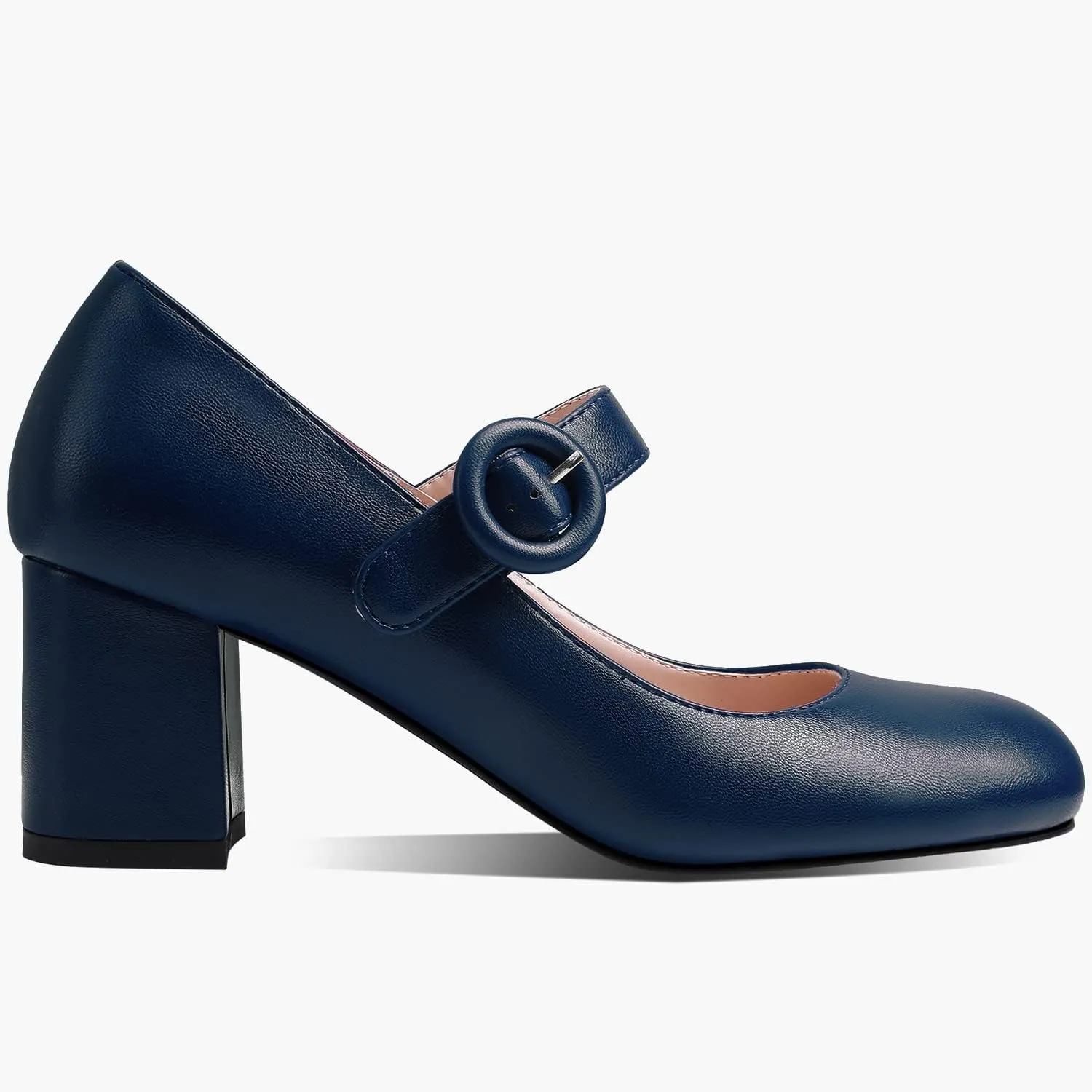 MOOMMO Women Classic Mary Jane Heels Pumps Shoes Ankle Strap Closed Round Toe Dress Sandals Chunky Block Heels Comfort Wedding Party Evening Pump Mid Heel Basic Office Work Shoes Elegant 4-11 M US