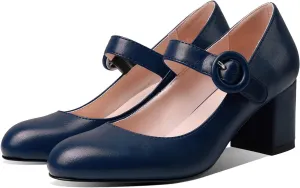 MOOMMO Women Classic Mary Jane Heels Pumps Shoes Ankle Strap Closed Round Toe Dress Sandals Chunky Block Heels Comfort Wedding Party Evening Pump Mid Heel Basic Office Work Shoes Elegant 4-11 M US