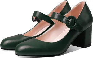 MOOMMO Women Classic Mary Jane Heels Pumps Shoes Ankle Strap Closed Round Toe Dress Sandals Chunky Block Heels Comfort Wedding Party Evening Pump Mid Heel Basic Office Work Shoes Elegant 4-11 M US