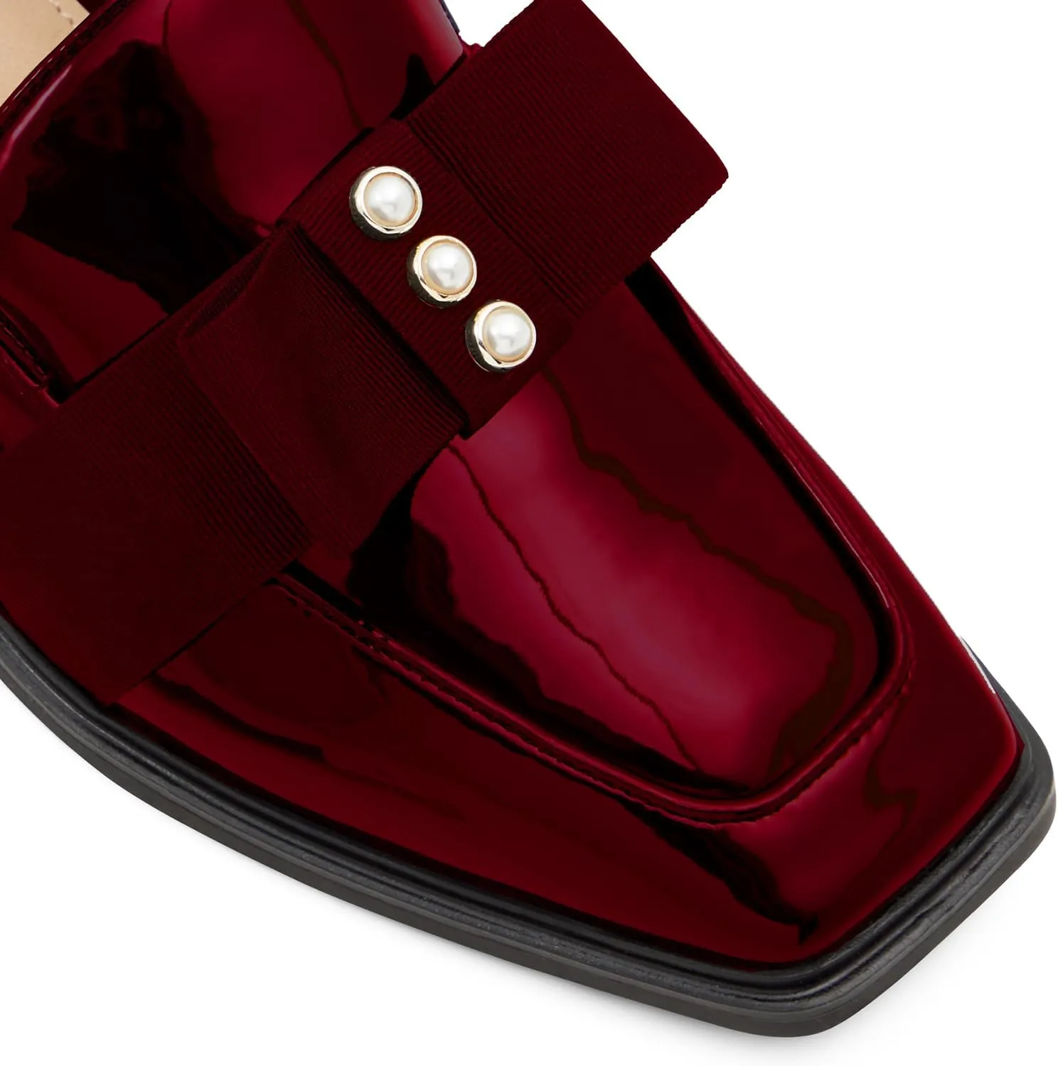 MOOMMO Women Low Chunky Heel Bow Loafers Patent Slip On Square Toe Loafer Pumps Pearl 1 inch Block Heel Dress Shoes Comfort Office Ladies Oxford Loafer Shoes Bow Cute Office 4-11 M US