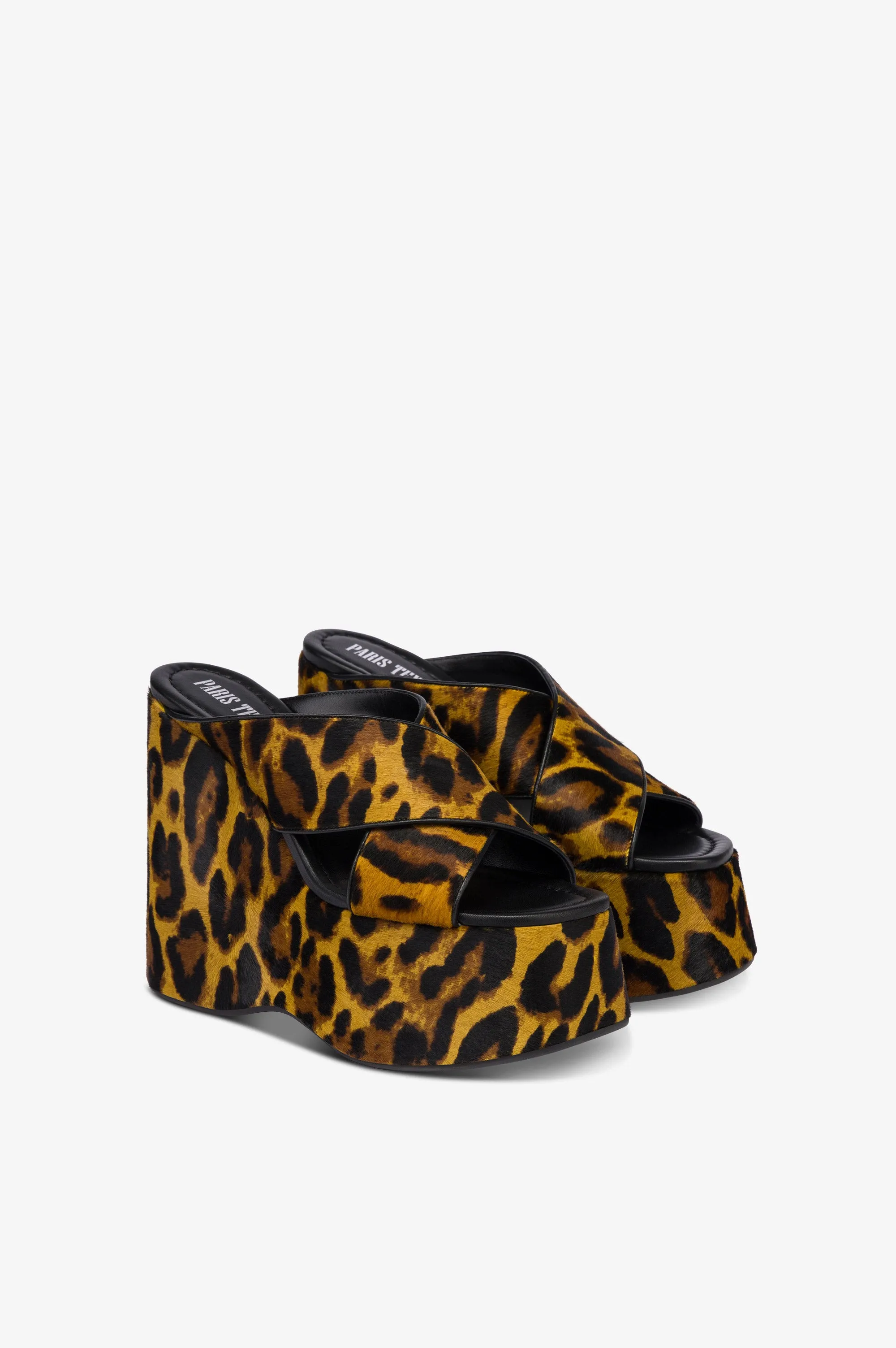 Mules in mustard leopard-print cowhide