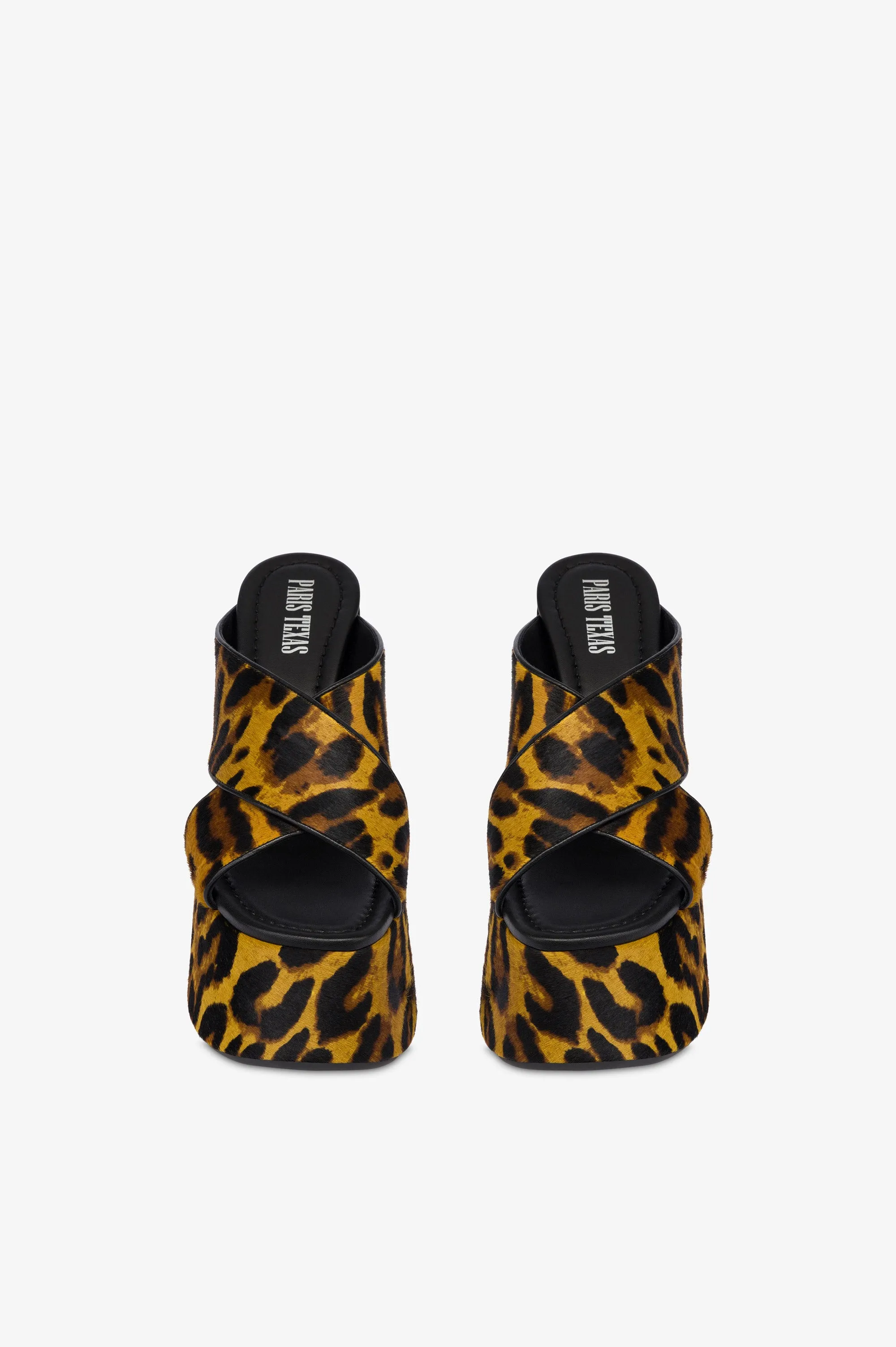 Mules in mustard leopard-print cowhide