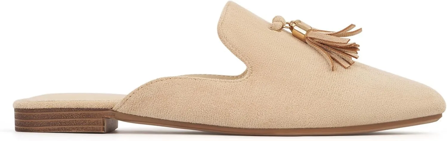 MUSSHOE Mules for Women Comfortable Pointed Toe Backless Slip-on Slides Loafer Flats with Tassels
