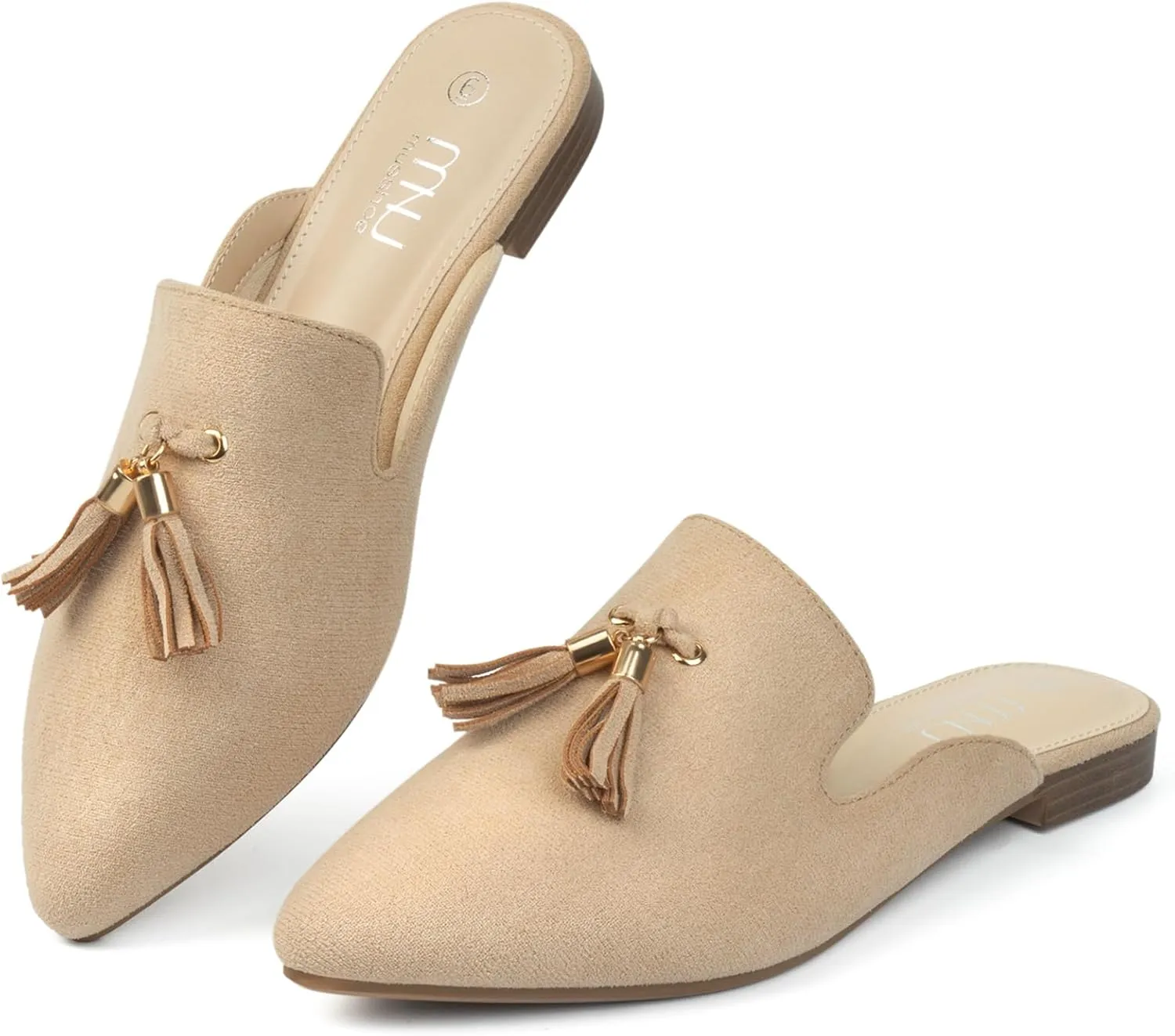 MUSSHOE Mules for Women Comfortable Pointed Toe Backless Slip-on Slides Loafer Flats with Tassels