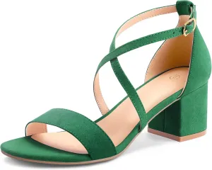 mysoft Women's 2.25 Inch Low Chunky Heels Dress Pump Open Toe Cross Ankle Strap Wedding Block Heeled Sandals