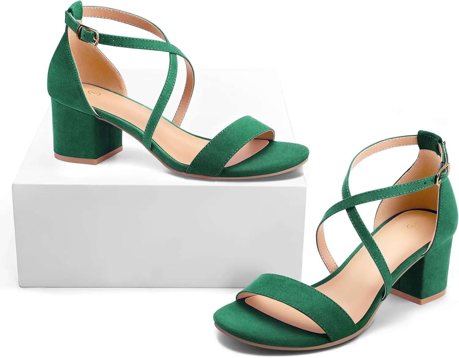 mysoft Women's 2.25 Inch Low Chunky Heels Dress Pump Open Toe Cross Ankle Strap Wedding Block Heeled Sandals