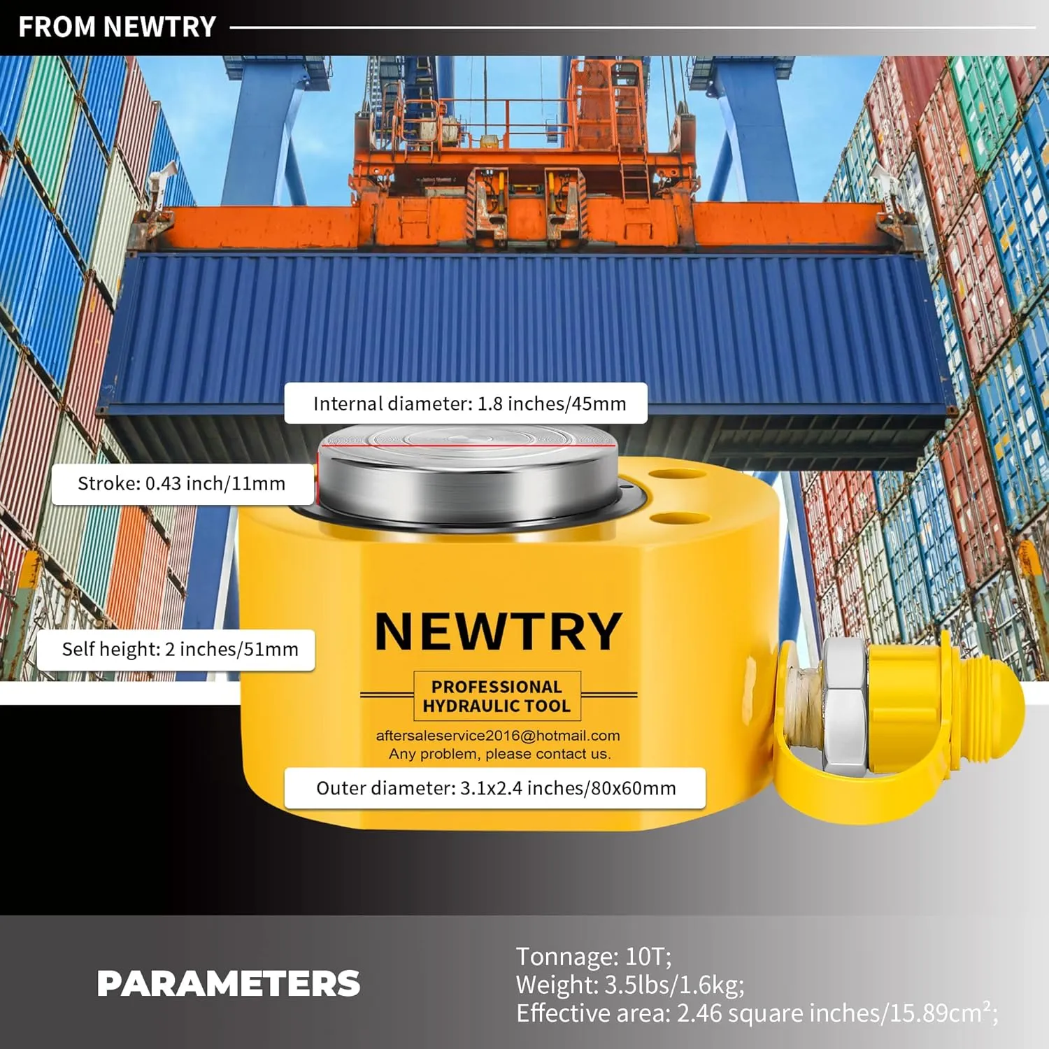 NEWTRY Hydraulic Ram Jack 10T Hydraulic Jack Hydraulic Porta Power Ram Lifting Cylinder Low Profile Jack 0.43” Ram Mini, Portable for Shipbuilding, Bridge, Construction
