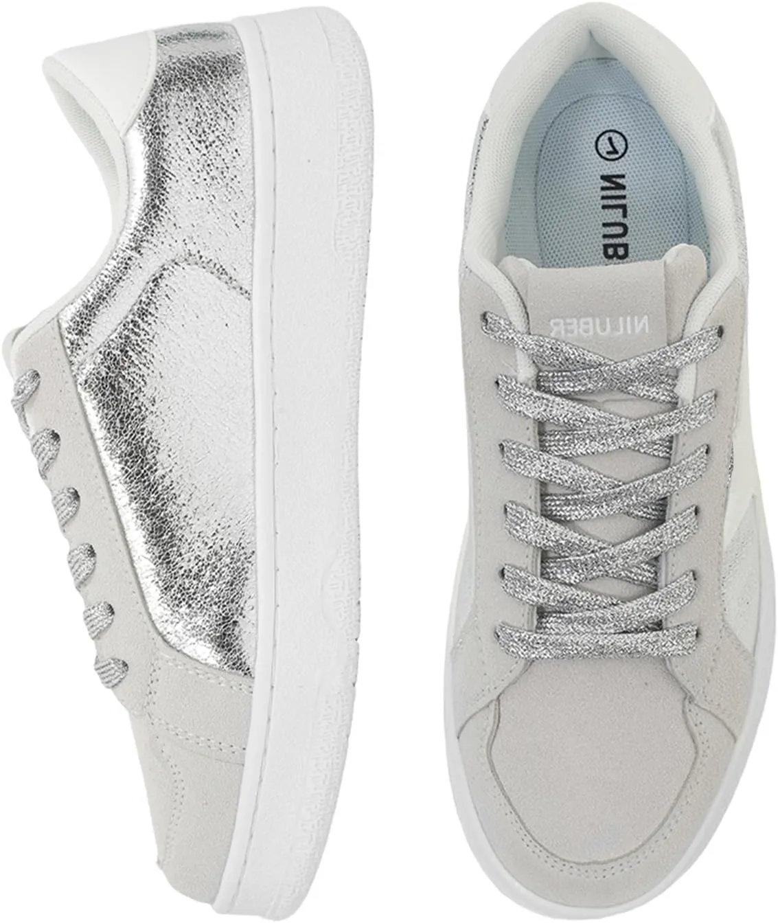 Niluber Star Sneakers for Women Low Top Comfortable Cushioned White Gold Sliver Leopard Platform Sneakers Lace Up Red Glitter Platform Party Shoes