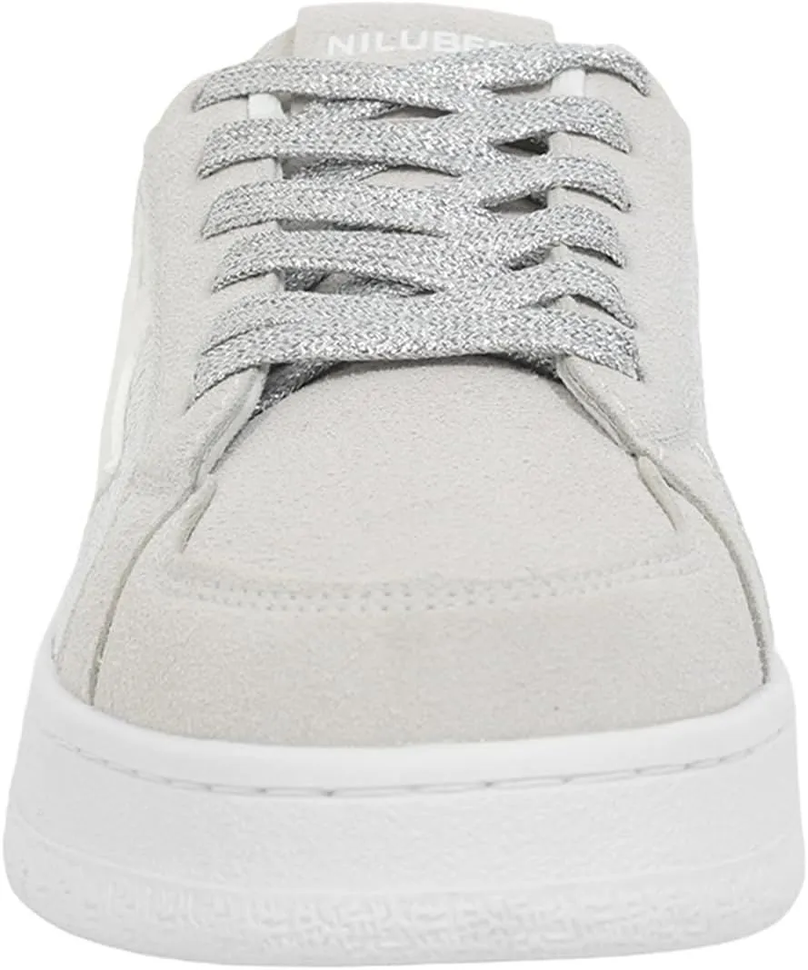 Niluber Star Sneakers for Women Low Top Comfortable Cushioned White Gold Sliver Leopard Platform Sneakers Lace Up Red Glitter Platform Party Shoes