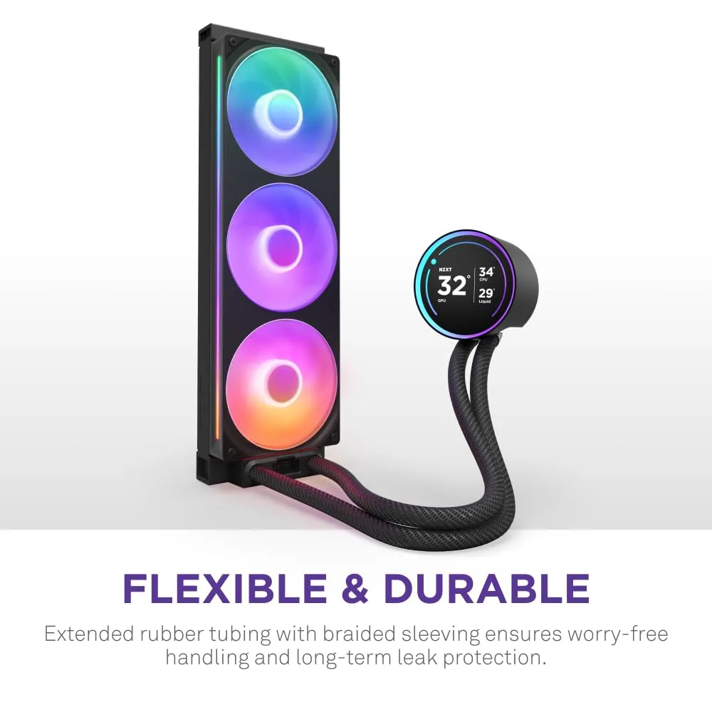 NZXT Kraken Elite 360 RGB 2024 - AIO CPU Liquid Cooler - 360mm Radiator - F360 RGB Core Fan - Customizable 2.72" IPS LCD - NZXT Turbine Pump - AMD® AM5, AM4 - Intel® LGA 1851/1700, 1200/115X - Black