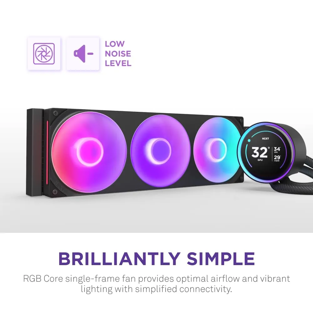 NZXT Kraken Elite 360 RGB 2024 - AIO CPU Liquid Cooler - 360mm Radiator - F360 RGB Core Fan - Customizable 2.72" IPS LCD - NZXT Turbine Pump - AMD® AM5, AM4 - Intel® LGA 1851/1700, 1200/115X - Black
