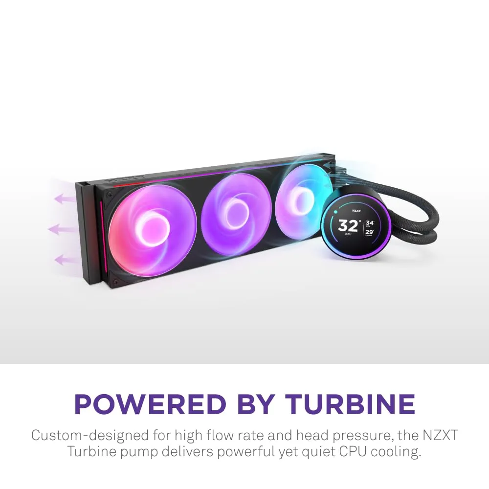 NZXT Kraken Elite 360 RGB 2024 - AIO CPU Liquid Cooler - 360mm Radiator - F360 RGB Core Fan - Customizable 2.72" IPS LCD - NZXT Turbine Pump - AMD® AM5, AM4 - Intel® LGA 1851/1700, 1200/115X - Black