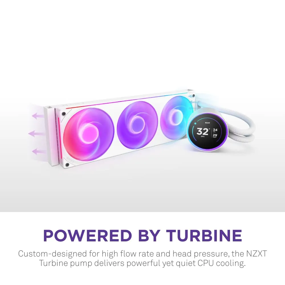 NZXT Kraken Elite 360 RGB 2024 - AIO CPU Liquid Cooler - 360mm Radiator - F360 RGB Core Fan - Customizable 2.72" IPS LCD - NZXT Turbine Pump - AMD® AM5, AM4 - Intel® LGA 1851/1700, 1200/115X - White