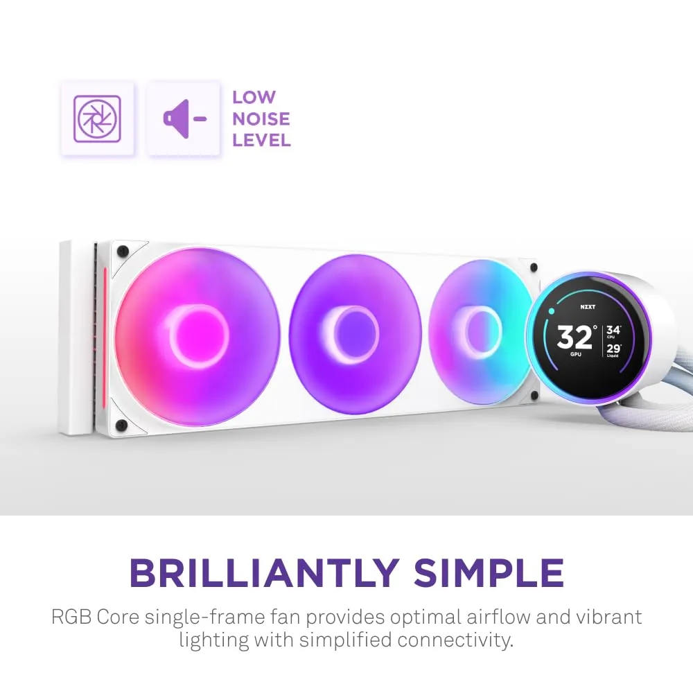 NZXT Kraken Elite 360 RGB 2024 - AIO CPU Liquid Cooler - 360mm Radiator - F360 RGB Core Fan - Customizable 2.72" IPS LCD - NZXT Turbine Pump - AMD® AM5, AM4 - Intel® LGA 1851/1700, 1200/115X - White