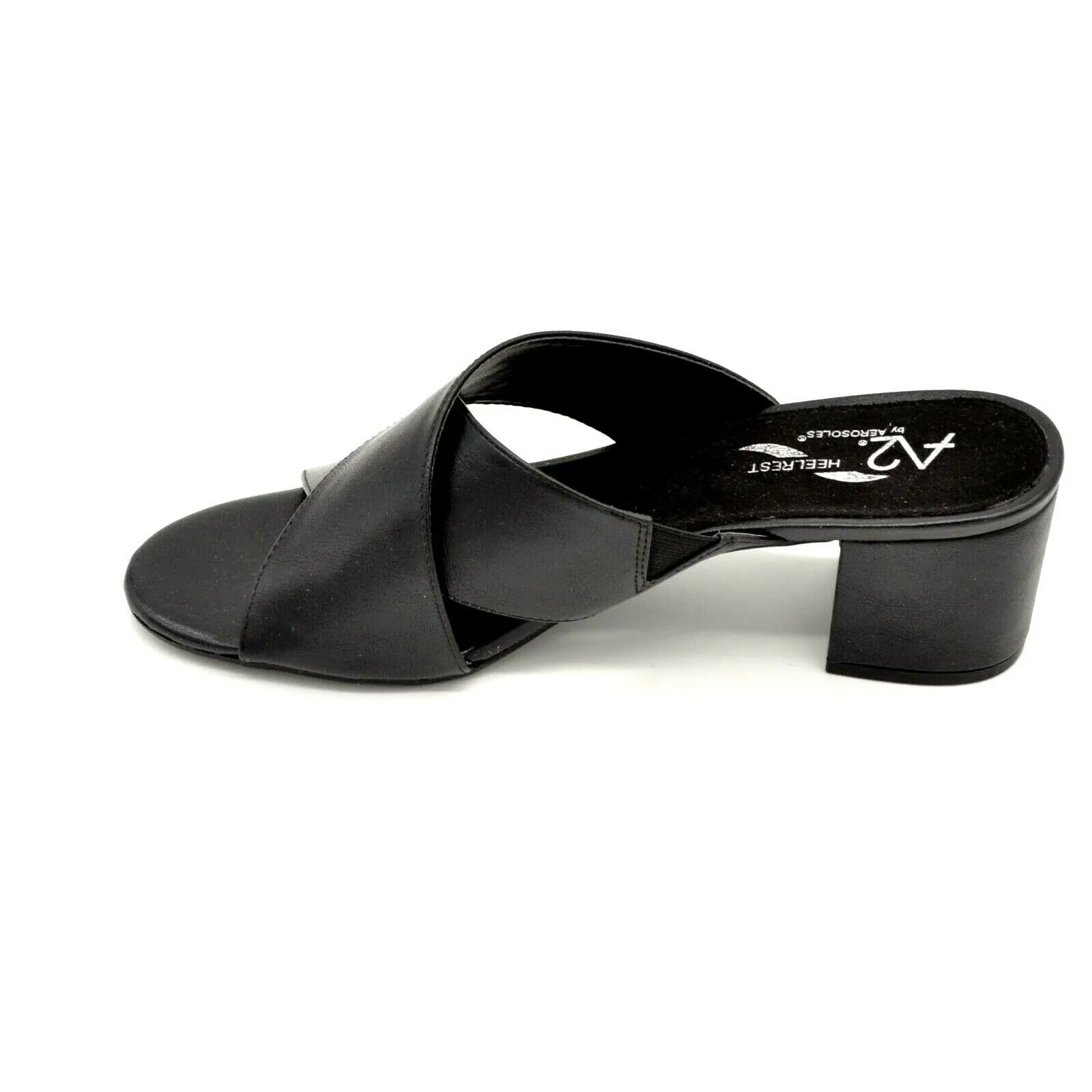 open Women's Mule Wireless Toe Sandal Leather Block Aerosoles International tracking Midday Slide A2 Black Heel