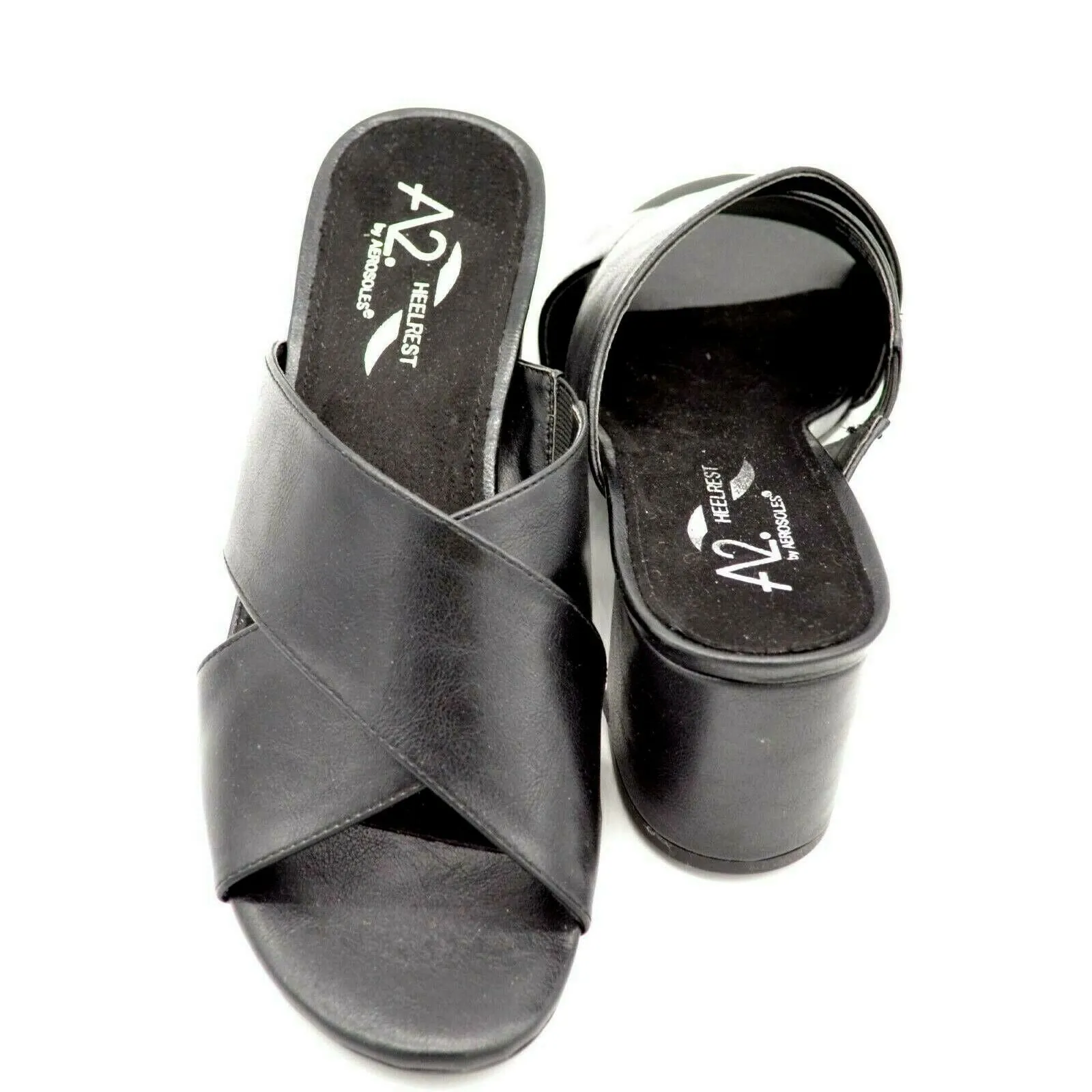 open Women's Mule Wireless Toe Sandal Leather Block Aerosoles International tracking Midday Slide A2 Black Heel