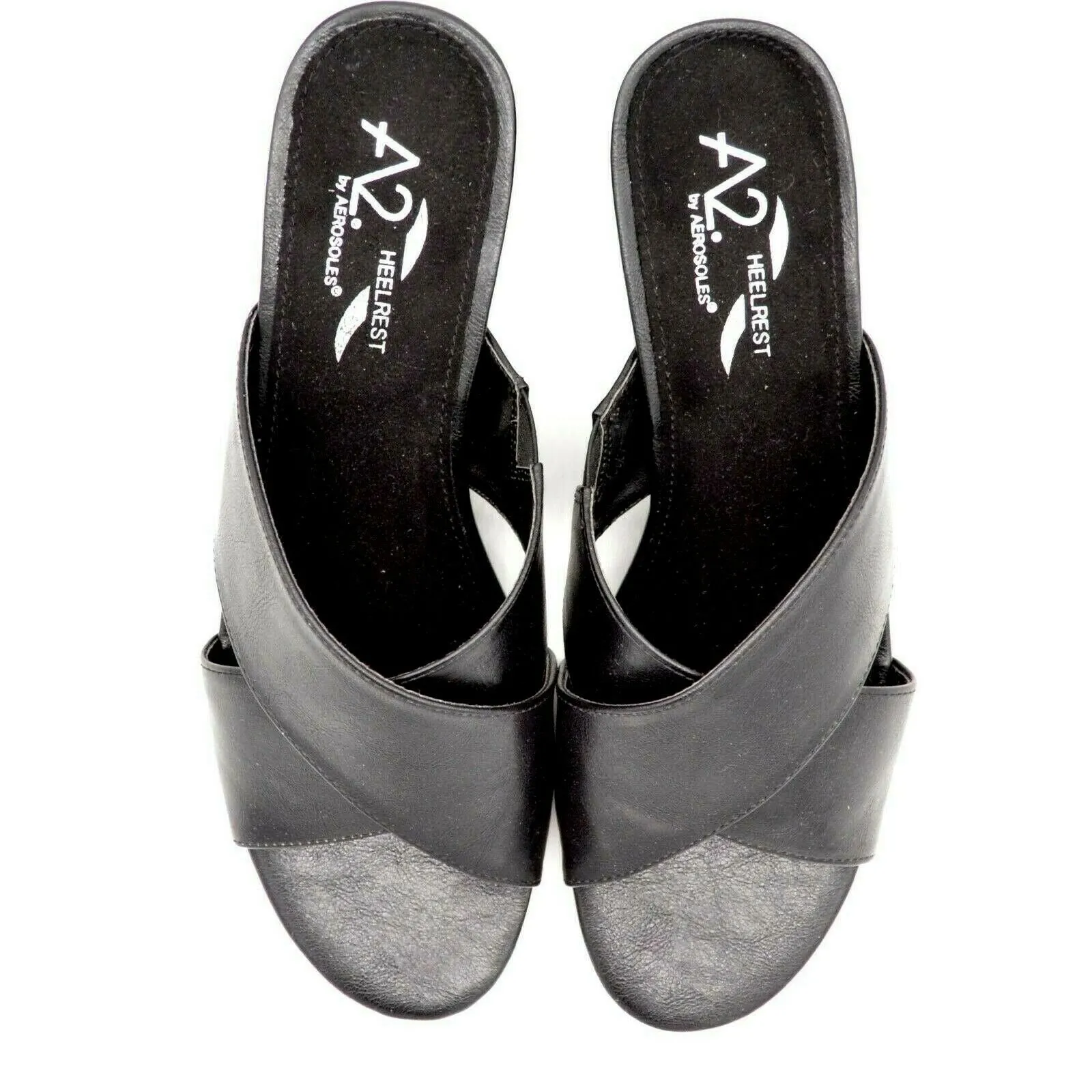 open Women's Mule Wireless Toe Sandal Leather Block Aerosoles International tracking Midday Slide A2 Black Heel