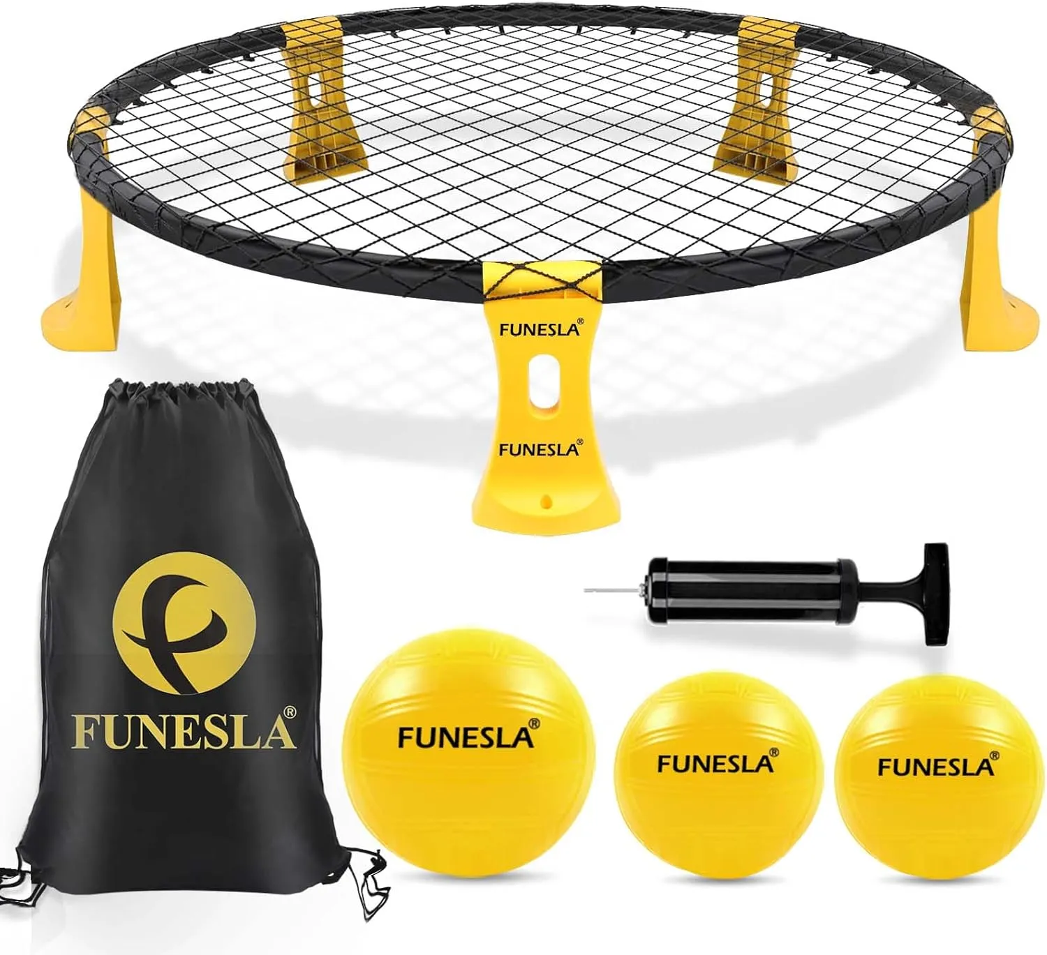 Outdoor Beach Ball Game Set Includes Standard 3 Balls,Net, Carring Case and Instruction Roundnet Game Set Beach Lawn Backyard Yard Ball Game Outdoor Indoor for Adults and Family