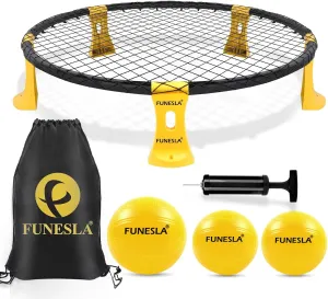 Outdoor Beach Ball Game Set Includes Standard 3 Balls,Net, Carring Case and Instruction Roundnet Game Set Beach Lawn Backyard Yard Ball Game Outdoor Indoor for Adults and Family