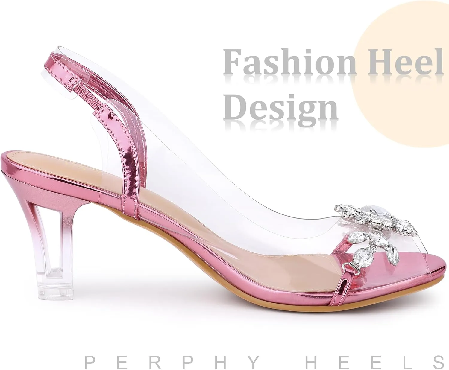 Perphy Peep Toe Flower Rhinestone Clear Chunky Heels Cinderella Glass Sandals for Women