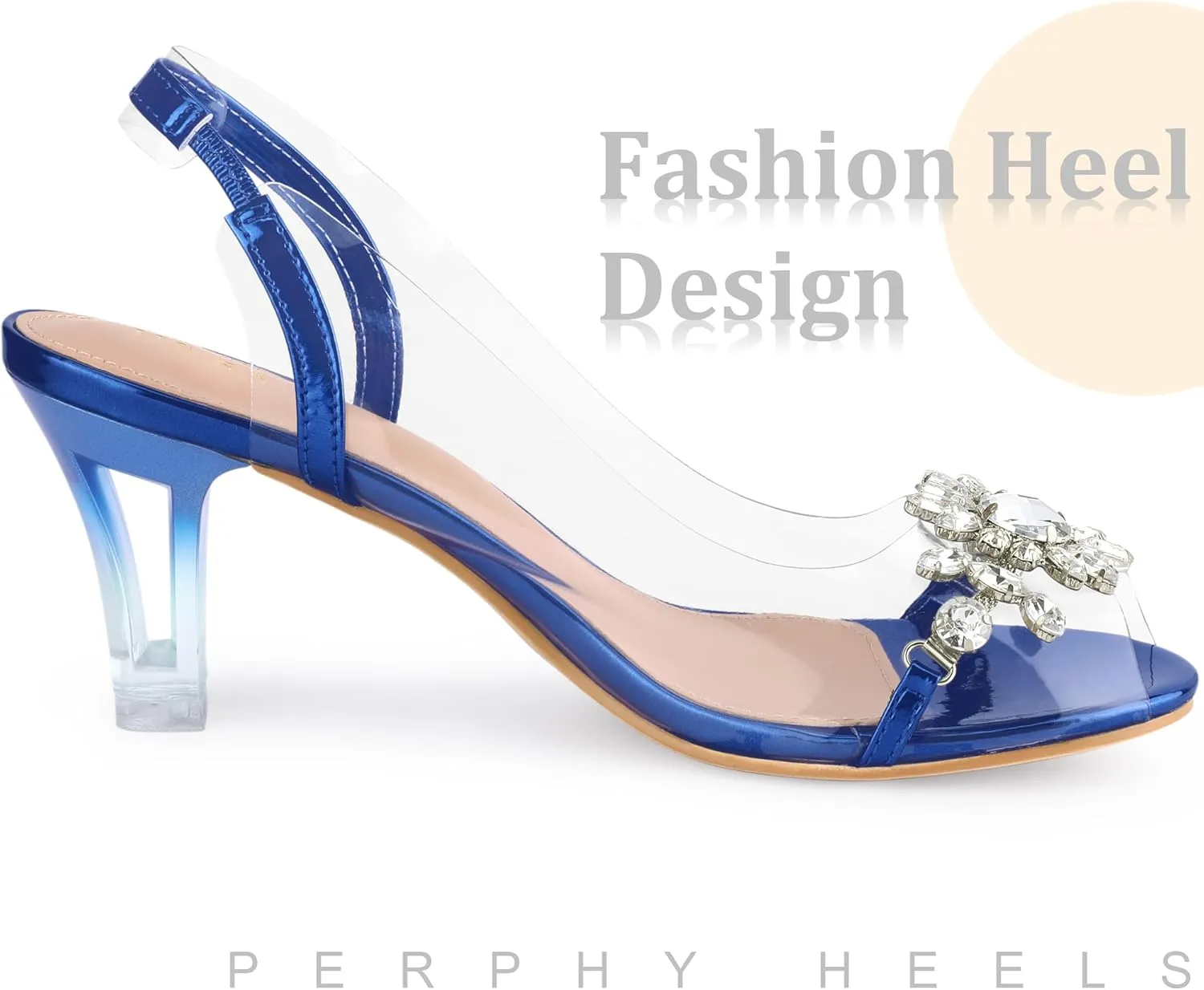Perphy Peep Toe Flower Rhinestone Clear Chunky Heels Cinderella Glass Sandals for Women