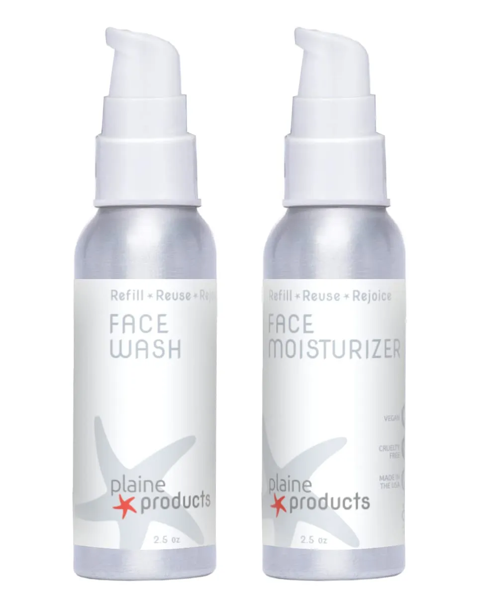 Plaine Products Eco-Friendly Face Wash and Face Moisturizer - Sensitive Skin, 2.7 oz (Refillable Bottle with Pump)