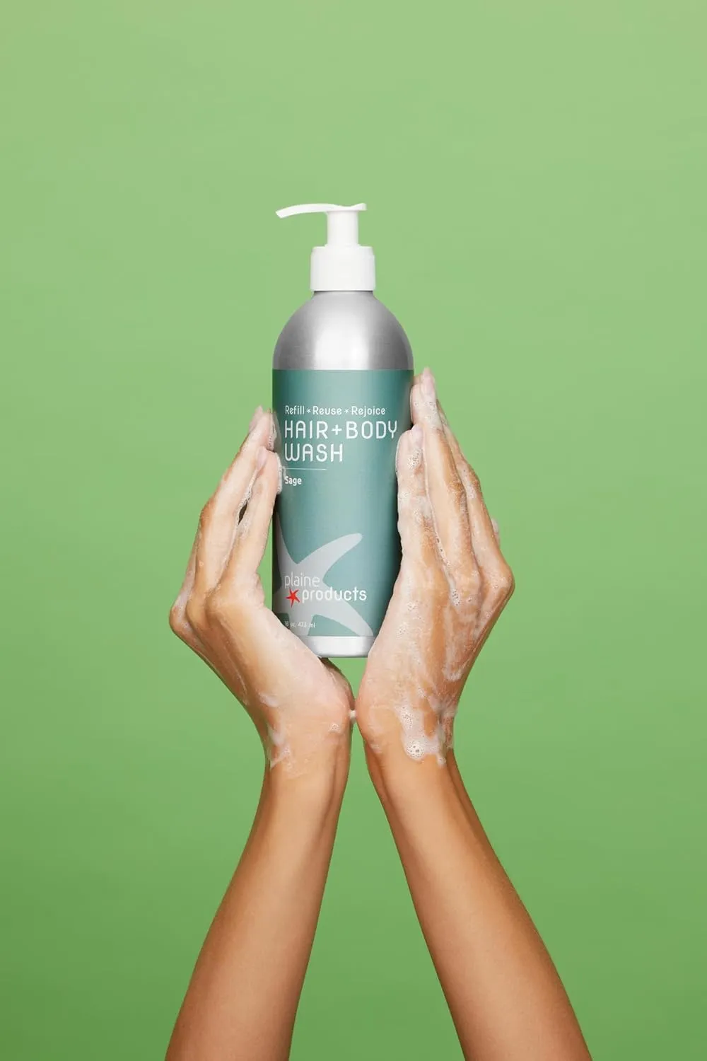 Plaine Products Eco Friendly Shampoo   Body Wash 2 in 1 Combo, 16oz, Sage (Original (with pump))