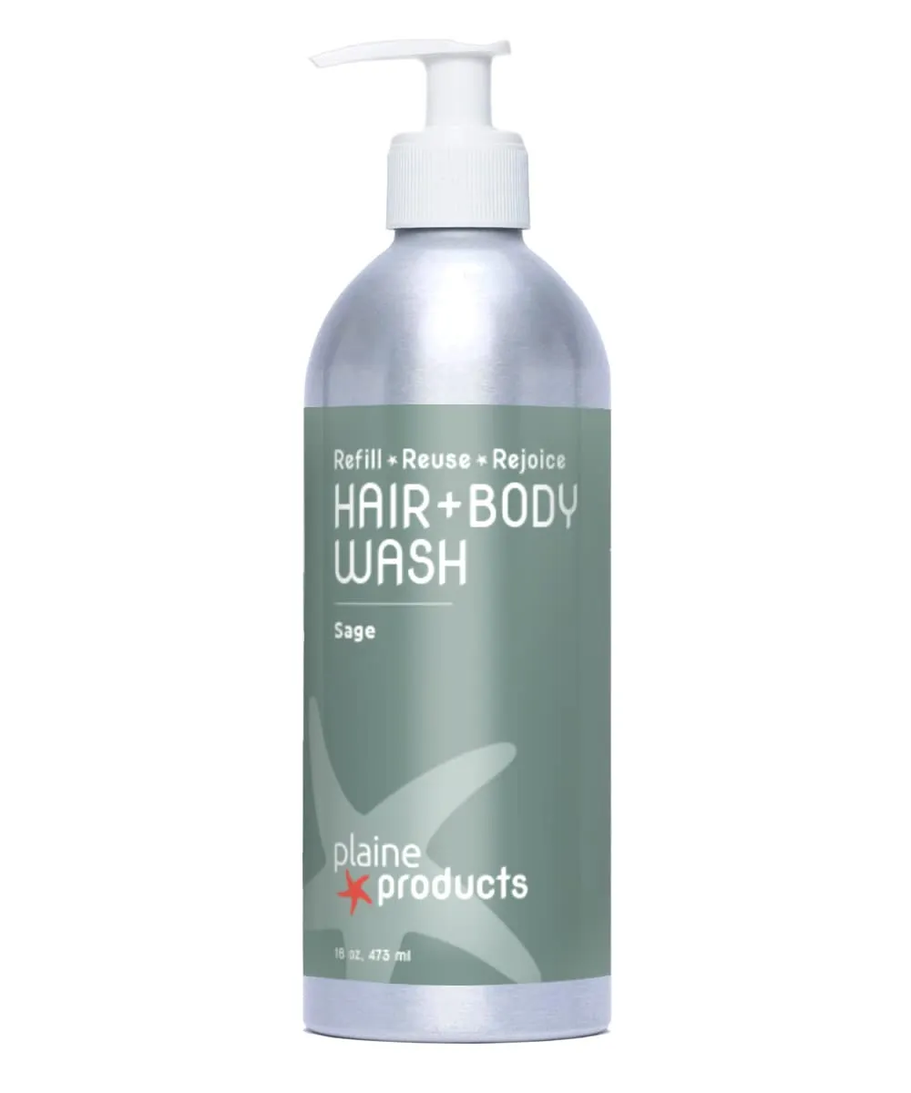 Plaine Products Eco Friendly Shampoo   Body Wash 2 in 1 Combo, 16oz, Sage (Original (with pump))