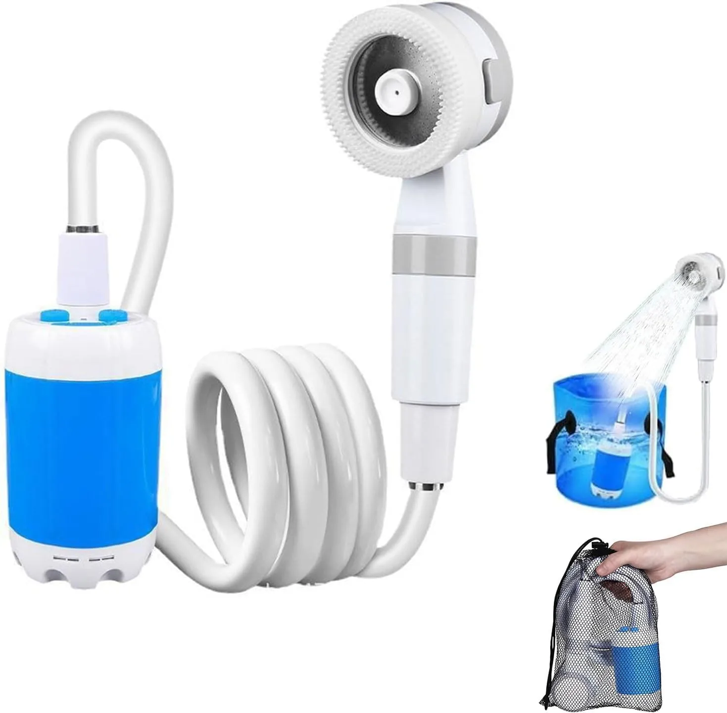 Portable Camping Shower Outdoor Camp Shower Pump, Rechargeable 2 Spray Modes Waterproof, for Camping, Hiking, Traveling, Rv,Car Washing, Pet Cleaning (1PCS)