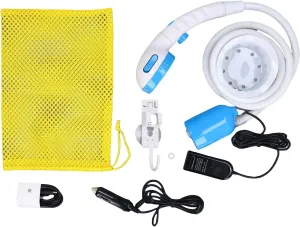 Portable Outdoor Shower with Type - C & Car Power Supply, Ipx7 Rated Multiple Modes Spray Electric Shower Pump 70.9in Water Pipe for Camping