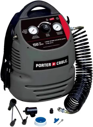 PORTER-CABLE Air Compressor Kit, 1.5 Gallon, Oil-Free, Fully Shrouded, Hand Carry, 25-Feet Hose (CMB15)