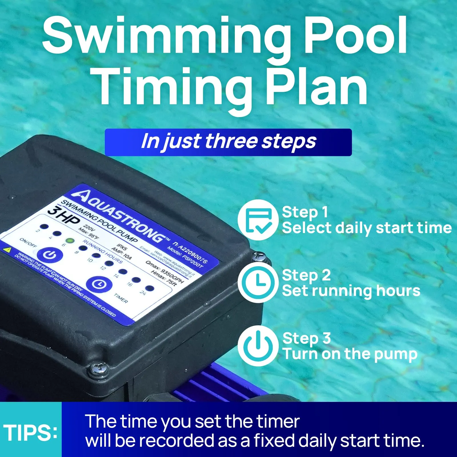 PSP300T-HV 3 HP 220V Pool Pump with Timer, 9350GPH