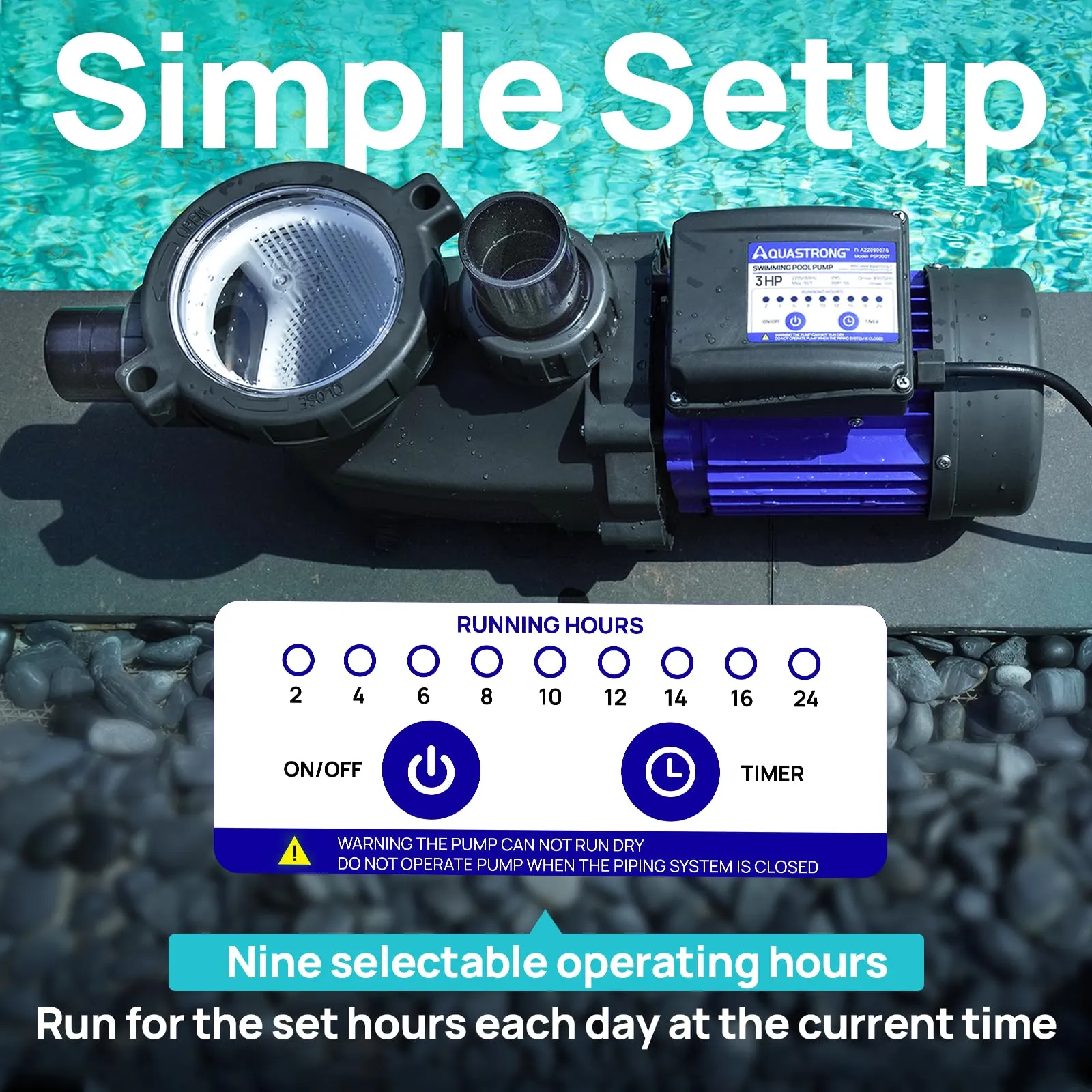 PSP300T-HV 3 HP 220V Pool Pump with Timer, 9350GPH