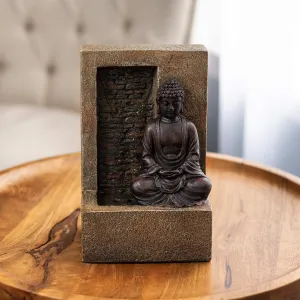 Pure Garden 50-LG5070 Tabletop Water Fountain-Sitting Buddha Statue by a Stone Wall Waterfall, Electric Pump & Soothing Sounds for Office and Home Decor, Natural Sand