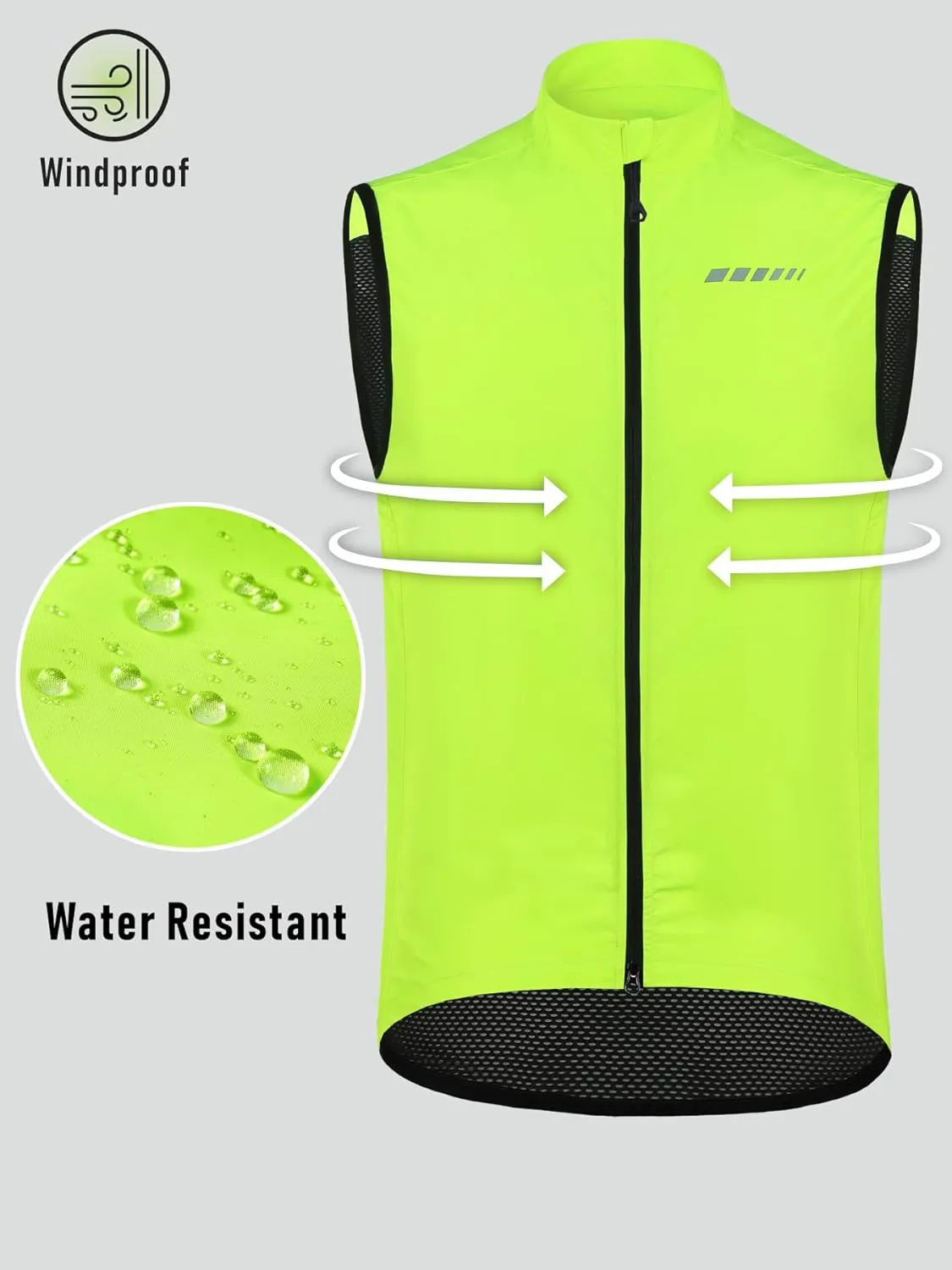 qualidyne Men's Windproof Cycling Vest – Lightweight Full-Zip Sleeveless Biking Jacket with Pockets for Cycling, Running