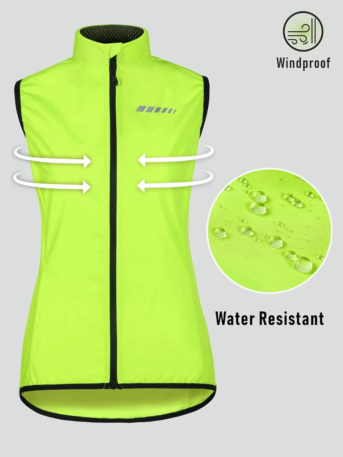 qualidyne Women's Windproof Cycling Vest – Lightweight Full Zip Sleeveless Biking Jacket with Pocket for Cycling, Running