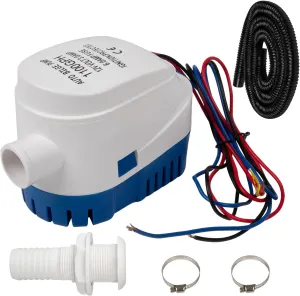 RANSOTO 12V 1100GPH 1-1/8 Inch Bilge Pump Plumbing Kits, Automatic Boat Bilge Water Pump With Pump Hose,Clamps and Universal Fitting
