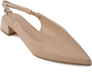 Room of Fashion Women's Pointed Toe Slingback Low Block Heel Mule Pumps (Nude, Size 11)