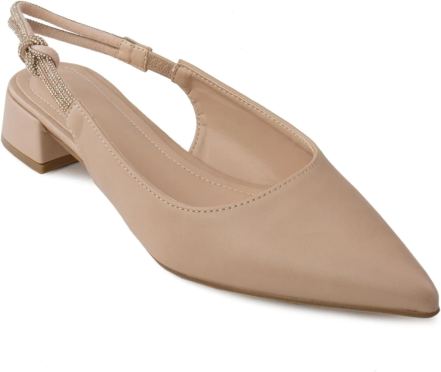 Room of Fashion Women's Pointed Toe Slingback Low Block Heel Mule Pumps (Nude, Size 11)