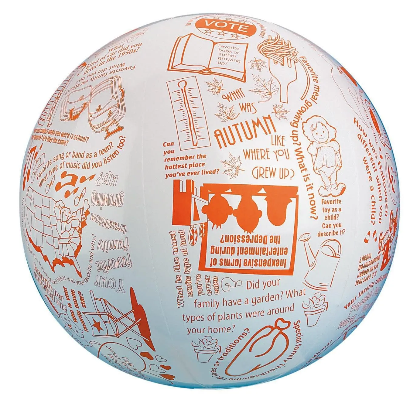 S&S Worldwide Toss 'n Talk-About Reminiscing Ball. Beach Ball Style, 24" Flat Diameter. Sing or Hum Songs According to Categories Printed. Includes Activity Guide