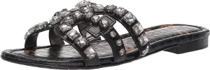 Sandals Jewel Slides On Leather Award-winning Flats Round Connected Toe Black Sam Bay Slip Croco Edelman