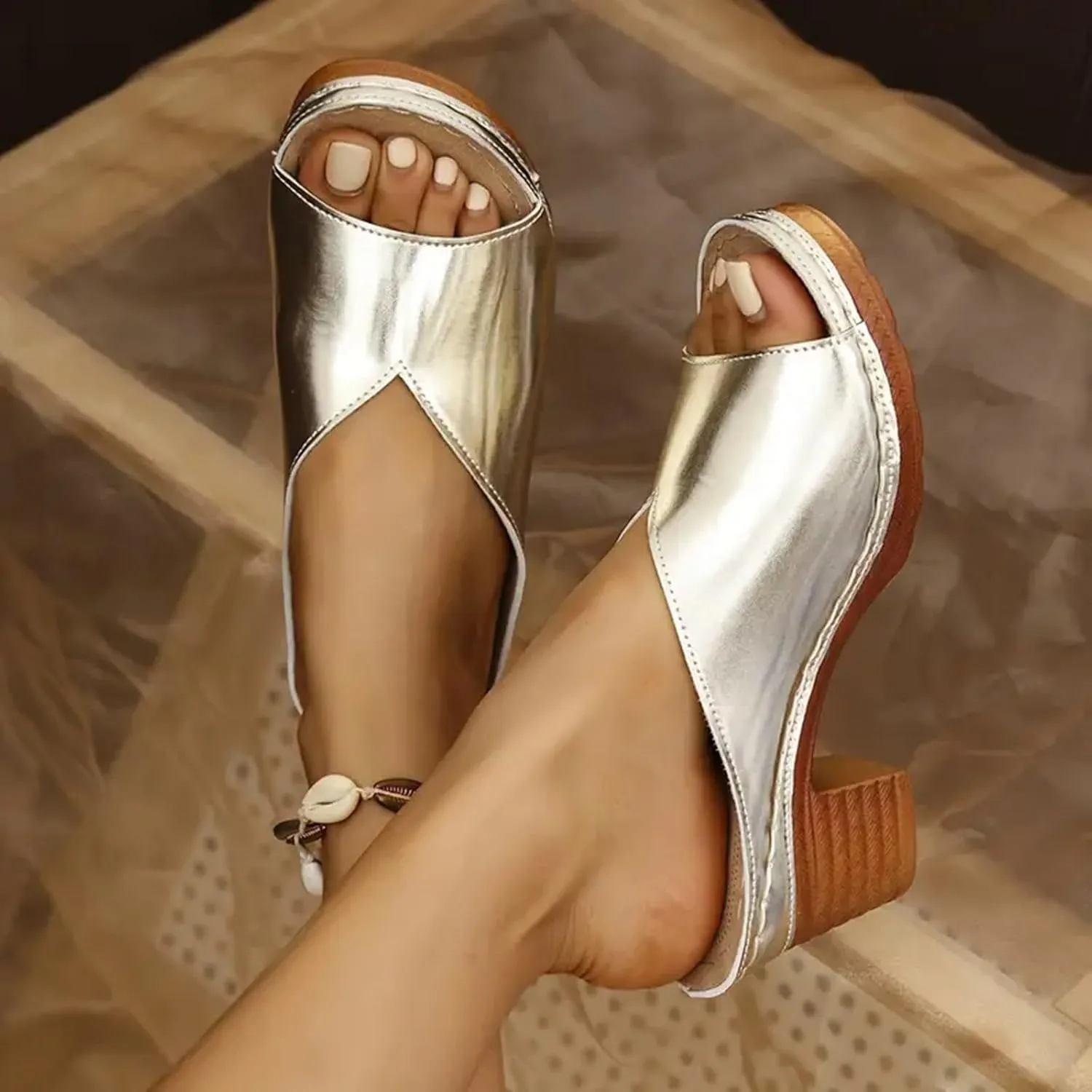 Sandals Women Chunky Heels Low Block Heeled Sandals Comfortable Dressy Orthopedic Shoes with Arch Support Casual Summer Non-Slip Open Toe Shoes Fashion Slip-On Shoe