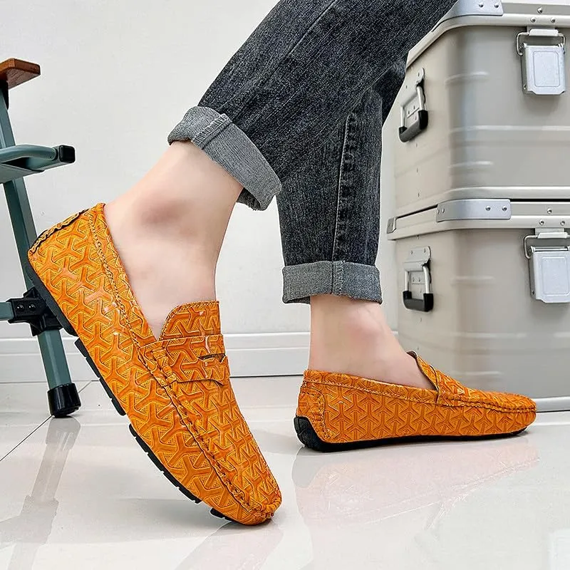 Santimon Men's Classic Penny Loafers Geometric Pattern Slip-On Moccasins Casual Flat Driving Shoes