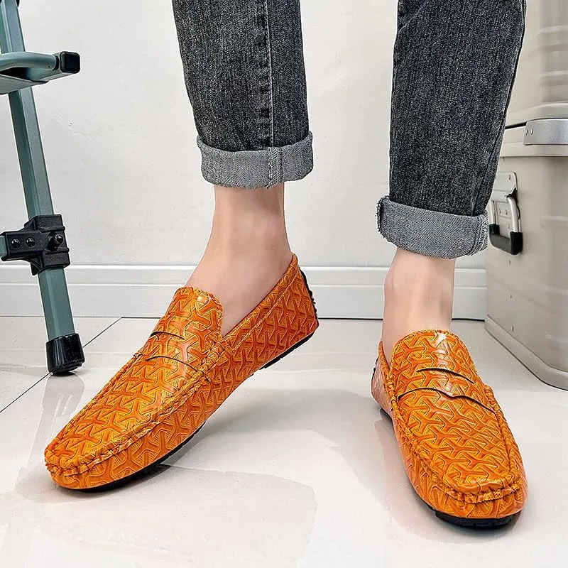 Santimon Men's Classic Penny Loafers Geometric Pattern Slip-On Moccasins Casual Flat Driving Shoes