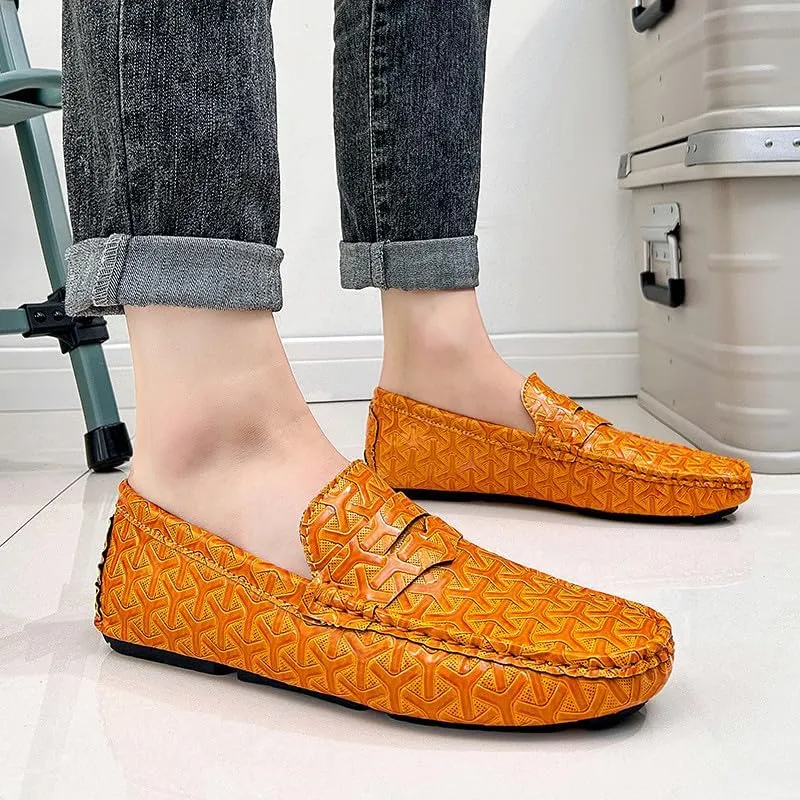 Santimon Men's Classic Penny Loafers Geometric Pattern Slip-On Moccasins Casual Flat Driving Shoes