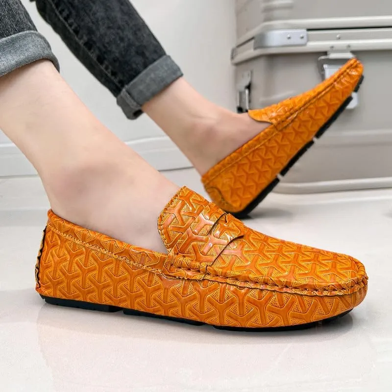 Santimon Men's Classic Penny Loafers Geometric Pattern Slip-On Moccasins Casual Flat Driving Shoes