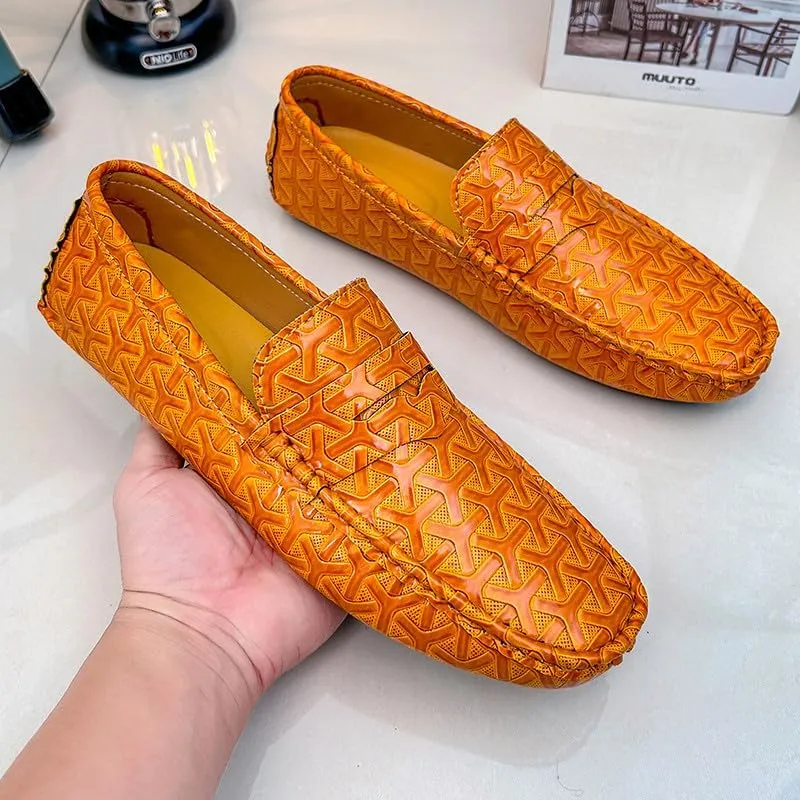 Santimon Men's Classic Penny Loafers Geometric Pattern Slip-On Moccasins Casual Flat Driving Shoes