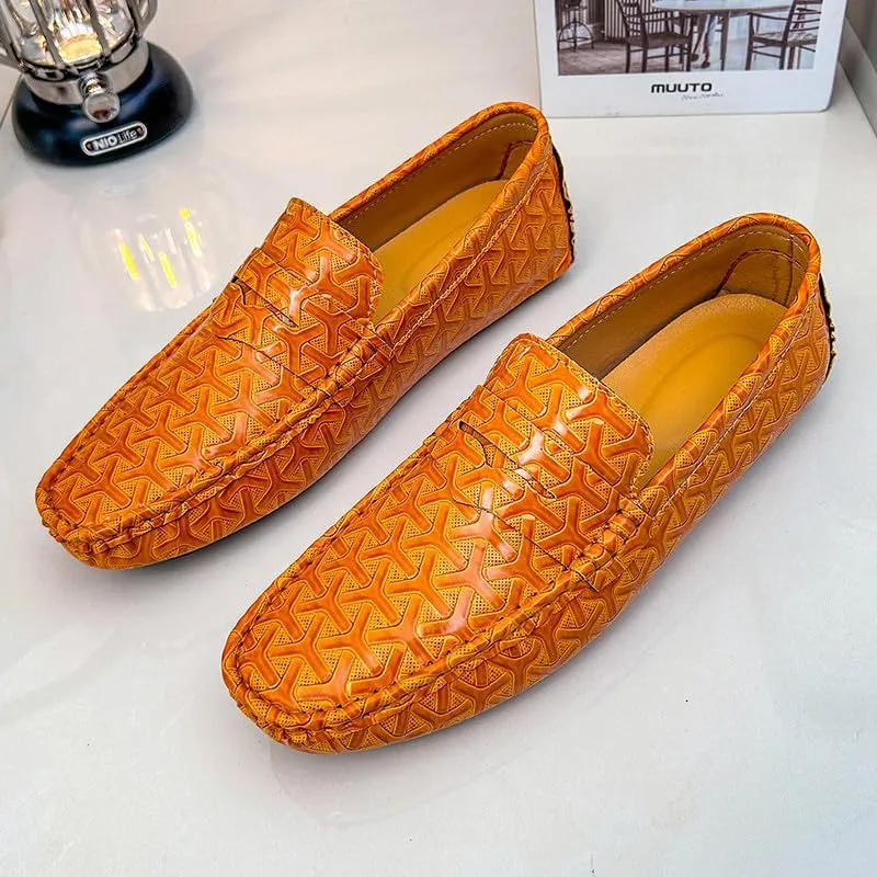 Santimon Men's Classic Penny Loafers Geometric Pattern Slip-On Moccasins Casual Flat Driving Shoes
