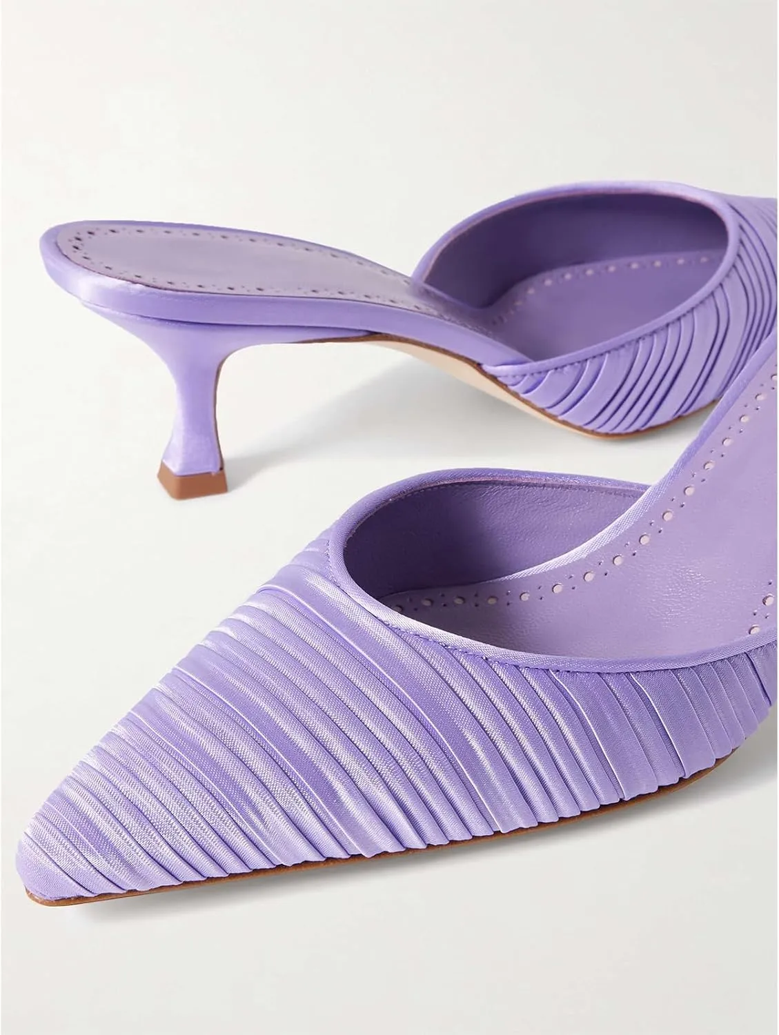 Satin Kitten Heels Pointed Closed Toe Mule Heels for Women Slip on Low Heel Dress Shoes