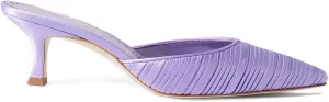Satin Kitten Heels Pointed Closed Toe Mule Heels for Women Slip on Low Heel Dress Shoes